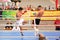 Orel, Russia, September 5, 2015: Male kickboxers fighting on the