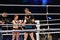 Orenburg, Russia - June 15, 2018 year: Exit the ring girls fighters mixed martial arts