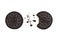 Oreo Biscuits with cracked and crumbs isolated on white. It is a sandwich cookies filled with sweet cream flavored