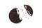 Oreo Biscuits with crumbs on white background. It is a sandwich cookies filled with chocolate cream flavored. The best selling des