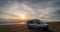 Oreti Beach, New Zealand, October 4, 2019: Splendid panorama of a campervan from the rental company Britz parked on a deserted