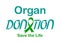 Organ donation, handwritten inscription. Green ribbon. Transplantation and awareness of organ donation. Vector template