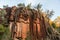 Organ piping columnar basalt rock formation. Sawn Rocks at Mt. Kapatur National Park near Narrabri, NSW, Australia. Rare hexagonal