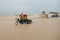 Organ player entertaining passers by with authentic barrel organ