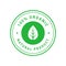 Organic 100 percent natural product green circle sticker with symmetrical leaf. Design element for packaging design and