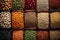 Organic abundance Variety of grains and legumes, top view collage