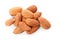 Organic almond nuts on white background,