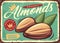 Organic almonds retro metal sign