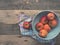 Organic apples in an old colander