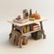 Organic Architecture Wooden Table With Hiking Gear And Books