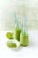 Organic avocado, cucumber and celery smoothie with barley grass