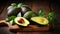 Organic avocado in a wooden table