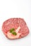 organic beef shin steak and white background