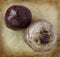 Organic beets on an old rustic stone chopping board