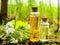 Organic bio alternative medicine, Herbal medicine., bottles of healthy essential oil or infusion and dry medicinal herbs