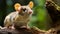 Organic Biomorphism: A Small Mouse With Large Ears On A Tree Branch