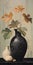 Organic Black Vase With Leaves - Inspired By Kadir Nelson\\\'s Style