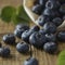 Organic blueberries on rustic wooden board. Clsoe up berries. Healthy fresh berries. Isolated. Square image