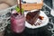 Organic Blueberry Smoothy with chocolate cakes