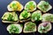 Organic breakfast food in form of toast with avocado and microgreens