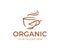 Organic cafe logo design. Coffee cup and leaf vector design