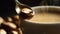 Organic cappuccino pouring into smooth coffee cup on wooden table generated by AI