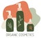 Organic cosmetics collection, cosmetic packaging, bottles, tubes, women's items