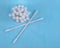 Organic double end white cotton-tipped ear and make up swabs, buds on blue