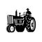 Organic Farmer Driving Vintage Tractor Retro Silhouette Black and White