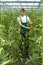 Organic farmer in greenhouse