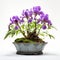 Organic Fluidity: White Bonsai With Purple Irises