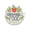 Organic food logo template design, badge for healthy food store, vegan shop, vegetarian cafe, ecology company, natural