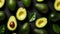 Organic fresh avocados on black background. AI Generated.