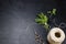 Organic fresh sprigs parsley on the black table