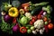 Organic fresh vegetables, top view. Healthy vegetarian food