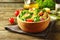 Organic Freshness: Wholesome Salad Bowl on Rustic Wooden Table