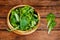 Organic Freshness: Wholesome Salad Bowl on Rustic Wooden Table