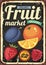 Organic fruit market vintage sign layout