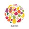 Organic fruits hand drawn color illustration