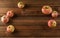 Organic fruits. Tasty imperfect apples on old wooden background