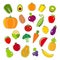 Organic fruits and vegetables outline style icons set