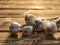 Organic garlic harvest on wooden background. Immunity improves Vegetables