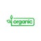 Organic green rounded rectangle sticker with sprout. Design element for packaging design and promotional material