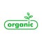 Organic green sticker with sprout. Design element for packaging design and promotional material. Vector illustration.