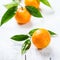 Organic healthy tangerine mandarine on a white wooden table