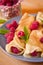 Organic home made Crepes with cream and raspberry