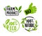 Organic labels. Fresh eco vegetarian emblems, vegan label and healthy foods logo. Sticker or ecological product stamp.