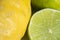 Organic Lemon fruit Detail in green, white and yellow