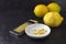 Organic lemon fruit, freshly grated peel or rind and the metal g