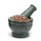 Organic Linseed (Linum usitatissimum) on marble pestle.